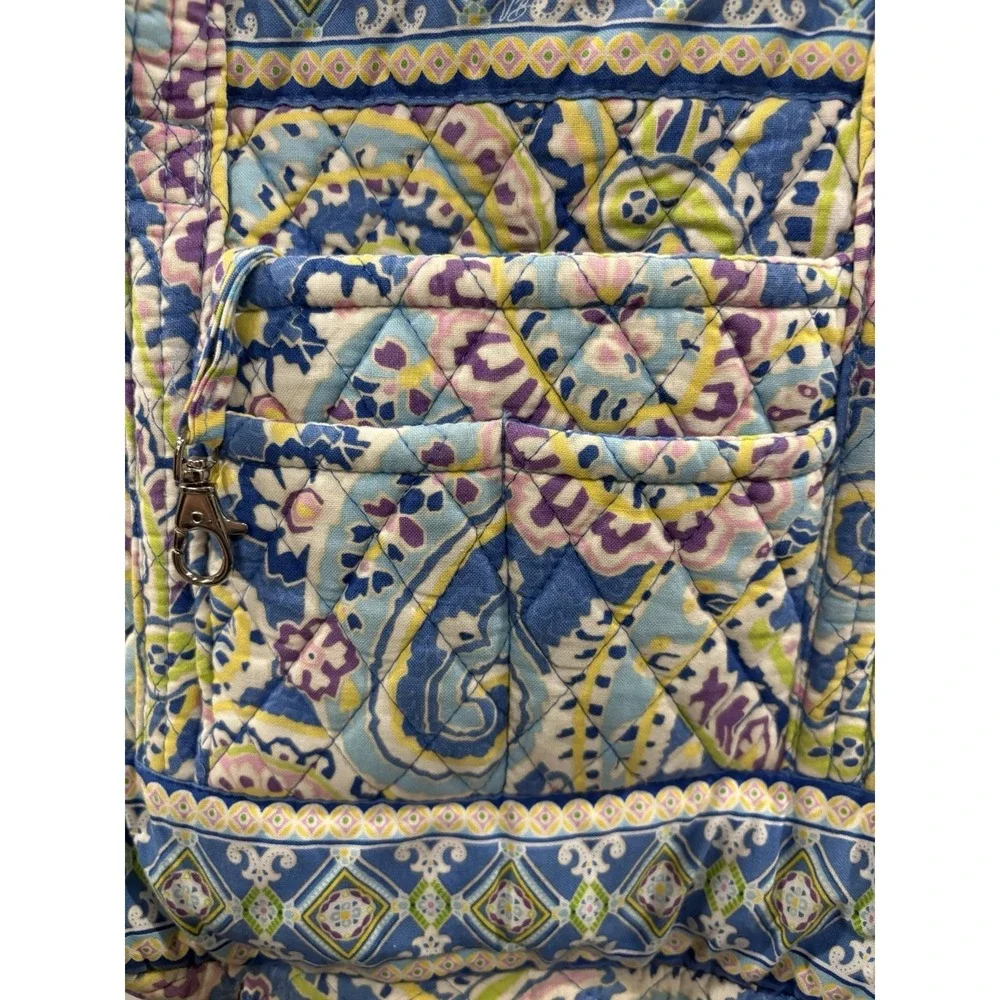 Vera Bradley Quilted Zip Top Tote Bag Blue Paisley Floral Cotton Bag